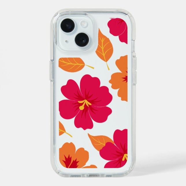 Clear Tropical Summer Pink Hibiscus Phone Case (Front (Blue))