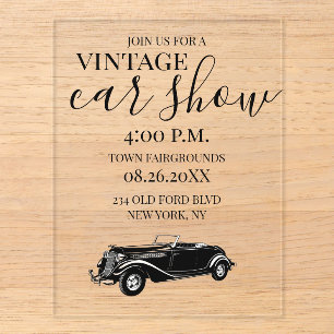Clear Vintage Car Show Acrylic Invitation