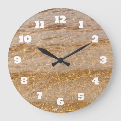 Clear Water Pattern Sandy Beach Brown Trendy Cool Large Clock