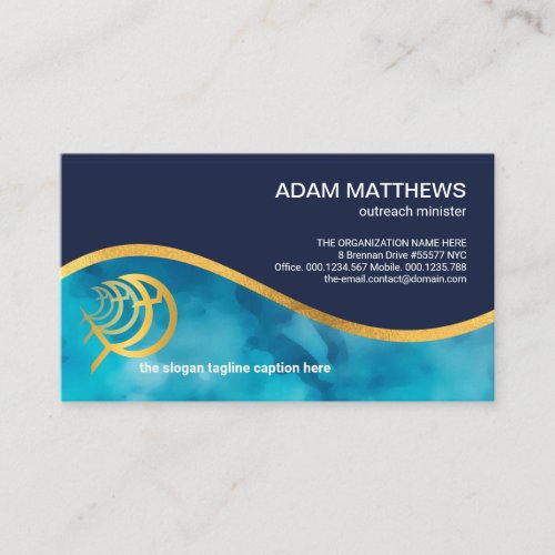 Clear Waters Gold Wave Ichthus Fish Religious Business Card