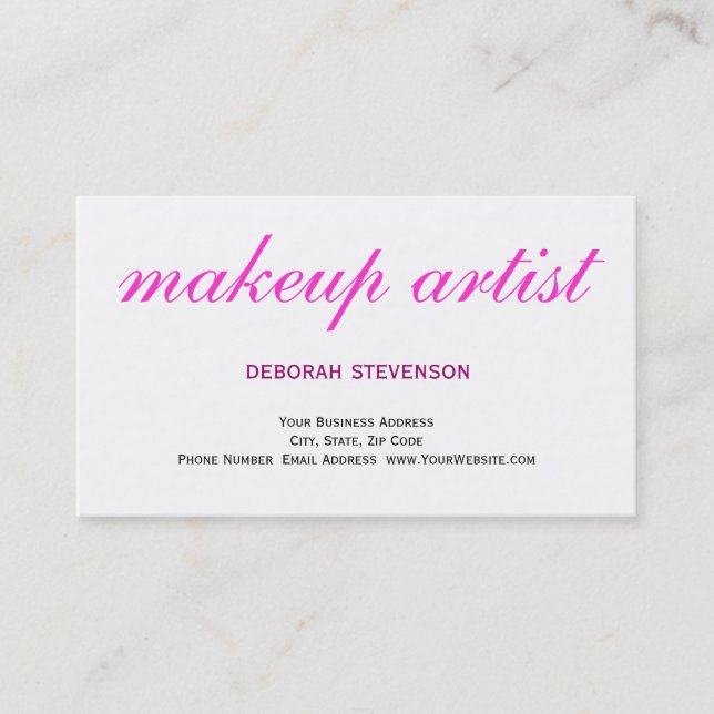 Clear White Pink Makeup Artist Business Card (Front)
