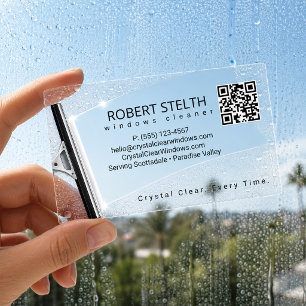 Clear Window Cleaner Branding Qr code Business Cards