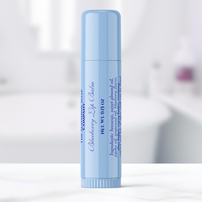 Clear with blue text lip balm tube label (Creator Uploaded)