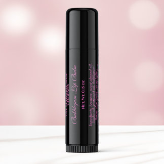 Clear with pink text lip balm tube label