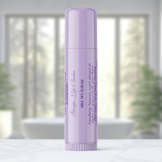 Clear with purple text lip balm tube label