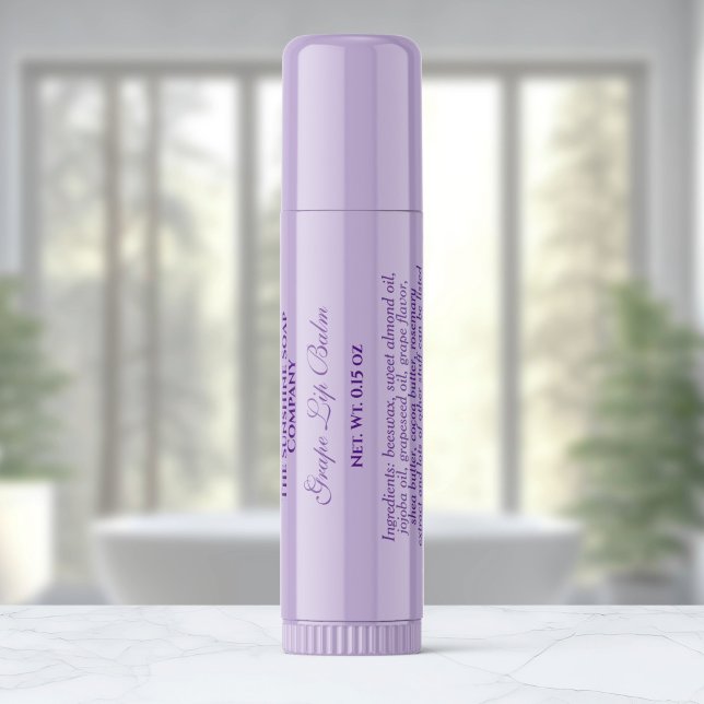 Clear with purple text lip balm tube label (Creator Uploaded)