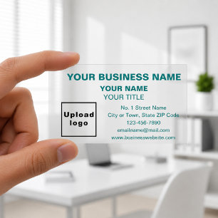 Clear with Teal Green Text Business Cards