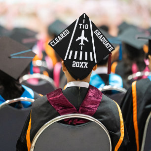 Cleared to Graduate Year Airplane Runway Aviation Graduation Cap Topper