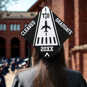 Cleared to Graduate Year Airplane Runway Aviation Graduation Cap Topper