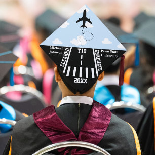 Cleared to Graduate Year Name Cloud Pilot Airplane Graduation Cap Topper