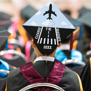 Cleared to Graduate Year Runway Clouds Airplane Graduation Cap Topper