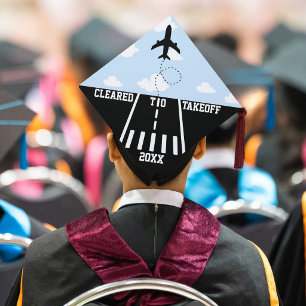 Cleared to Takeoff Year Airplane Runway Clouds Fun Graduation Cap Topper