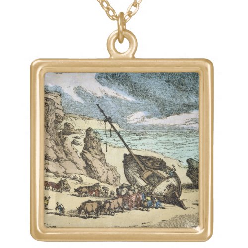 Clearing a Wreck on the North Coast of Cornwall f Gold Plated Necklace