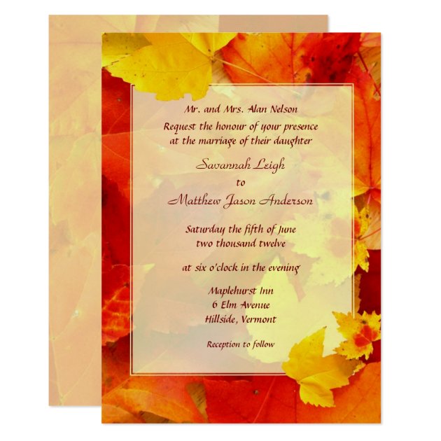 Clearly Fall Border 5x7 Wedding Invitations