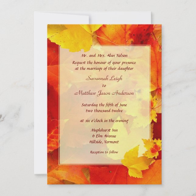Clearly Fall Border 5x7 Wedding Invitations (Front)