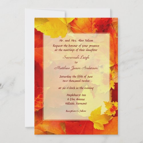 Clearly Fall Border 5x7 Wedding Invitations