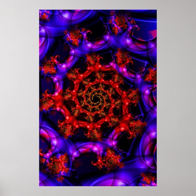 Clearly | Red and Blue Fractal Art Poster (Front)