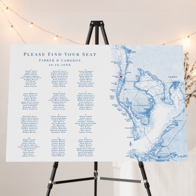 Clearwater Beach FL 12 table Wedding Seating Chart Foam Board (In Situ (Stand))