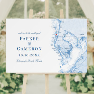 Clearwater Beach FL Map Blue Wedding Welcome Sign
