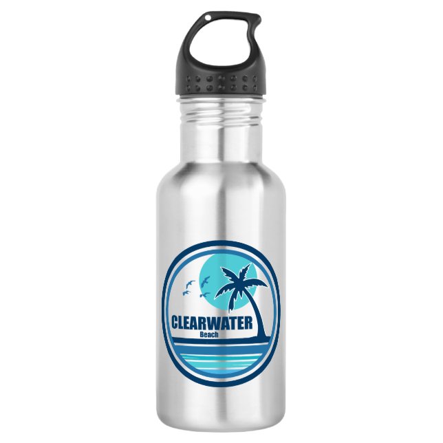 Clearwater Beach Florida Palm Tree Birds Stainless Steel Water Bottle (Front)