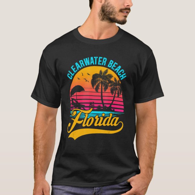 Clearwater Beach Florida Palm Tree Island Retro Su T-Shirt (Front)