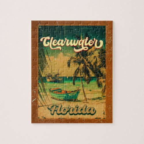 Clearwater Beach Florida Palm Tree Souvenirs 60s Jigsaw Puzzle