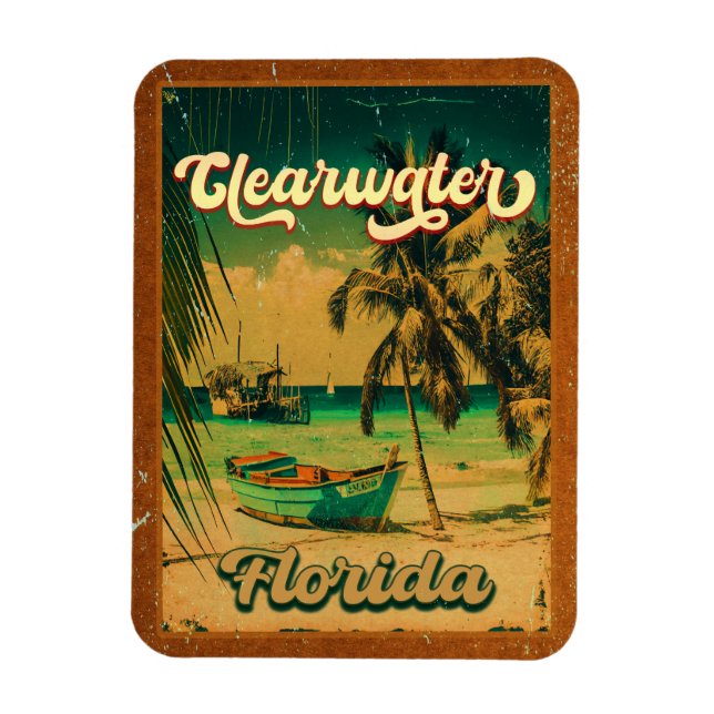 Clearwater Beach Florida Palm Tree Souvenirs 60s Magnet (Vertical)