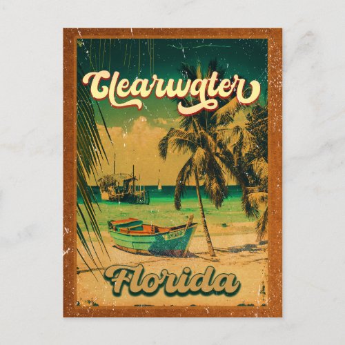 Clearwater Beach Florida Palm Tree Souvenirs 60s Postcard