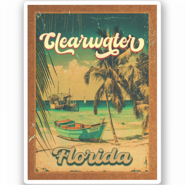 Clearwater Beach Florida Palm Tree Souvenirs 60s Sticker (Front)