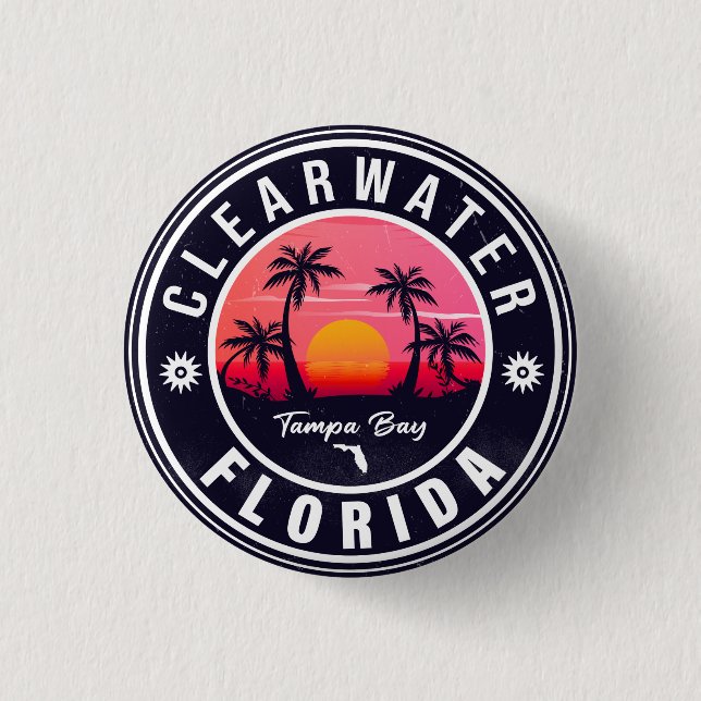Clearwater Beach Florida Retro Sunset Souvenirs Button (Front)