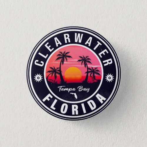 Clearwater Beach Florida Retro Sunset Souvenirs Button