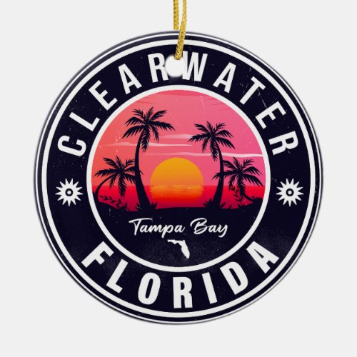 Clearwater Beach Florida Retro Sunset Souvenirs Ceramic Ornament