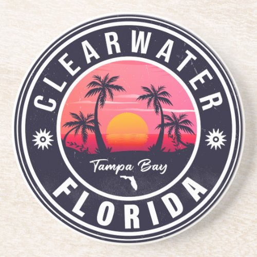 Clearwater Beach Florida Retro Sunset Souvenirs Coaster