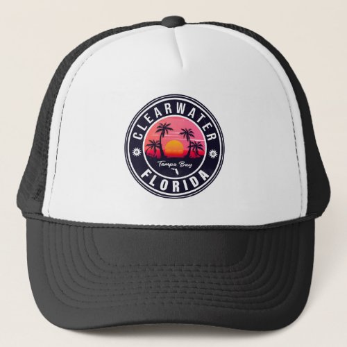 Clearwater Beach Florida Retro Sunset Souvenirs Trucker Hat