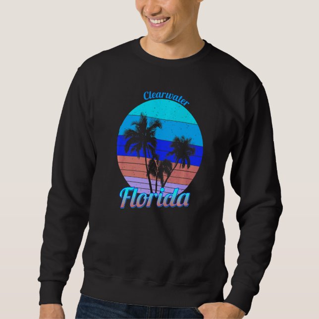 Clearwater Beach Florida Retro Tropical Palm Trees Sweatshirt (Front)