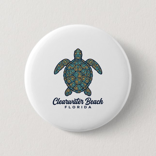 Clearwater Beach Florida Sea Turtle Vector Design_ Button (Front)