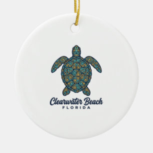 Clearwater Beach Florida Sea Turtle Vector Design_ Ceramic Ornament