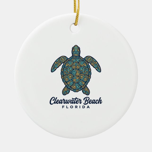 Clearwater Beach Florida Sea Turtle Vector Design_ Ceramic Ornament (Front)