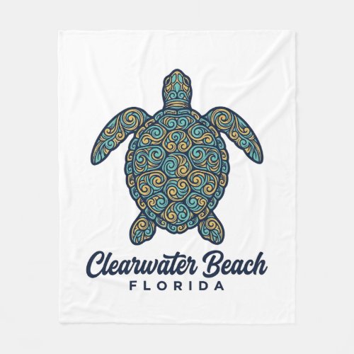 Clearwater Beach Florida Sea Turtle Vector Design_ Fleece Blanket