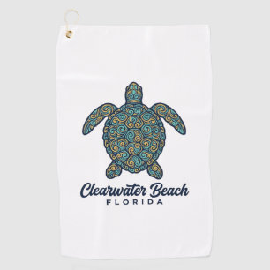 Clearwater Beach Florida Sea Turtle Vector Design_ Golf Towel