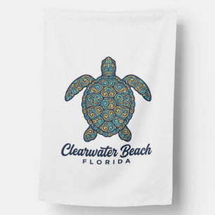 Clearwater Beach Florida Sea Turtle Vector Design_ House Flag
