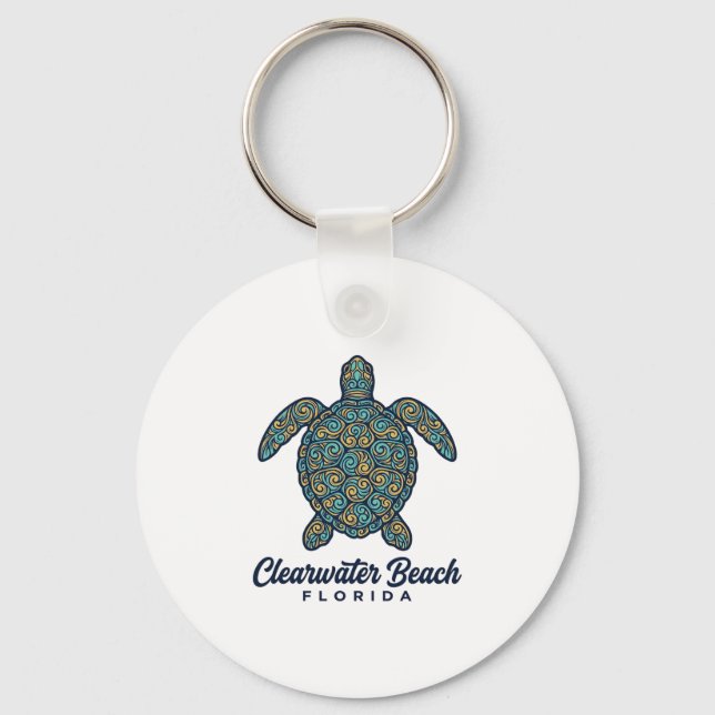 Clearwater Beach Florida Sea Turtle Vector Design_ Keychain (Front)