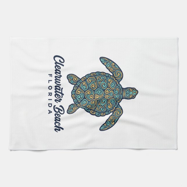 Clearwater Beach Florida Sea Turtle Vector Design_ Kitchen Towel (Horizontal)