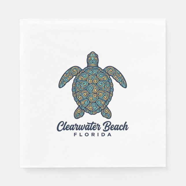 Clearwater Beach Florida Sea Turtle Vector Design_ Napkins (Front)