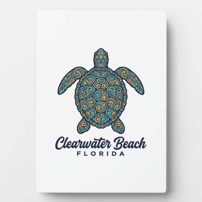 Clearwater Beach Florida Sea Turtle Vector Design_ Plaque (Front)