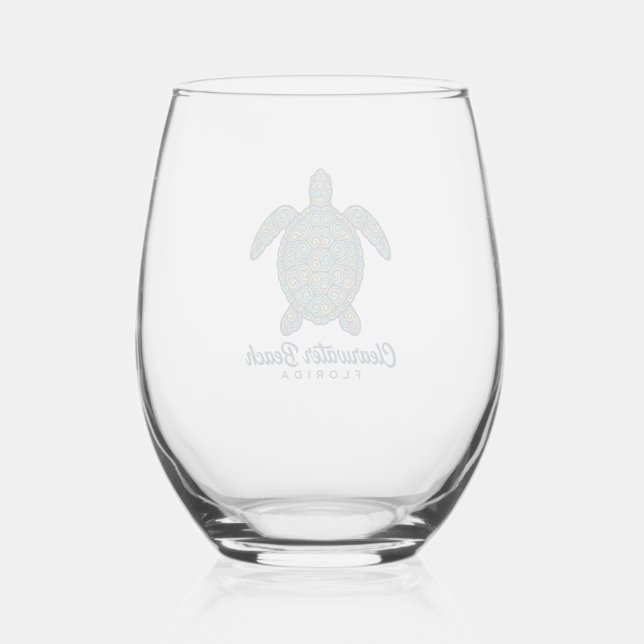 Clearwater Beach Florida Sea Turtle Vector Design_ Stemless Wine Glass (Front)