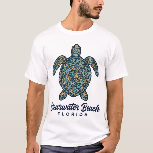 Clearwater Beach Florida Sea Turtle Vector Design_ T-Shirt (Front)