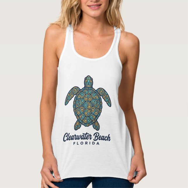 Clearwater Beach Florida Sea Turtle Vector Design_ Tank Top (Front)