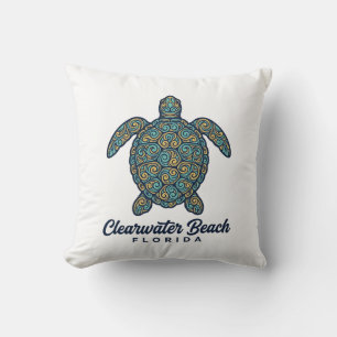 Clearwater Beach Florida Sea Turtle Vector Design_ Throw Pillow