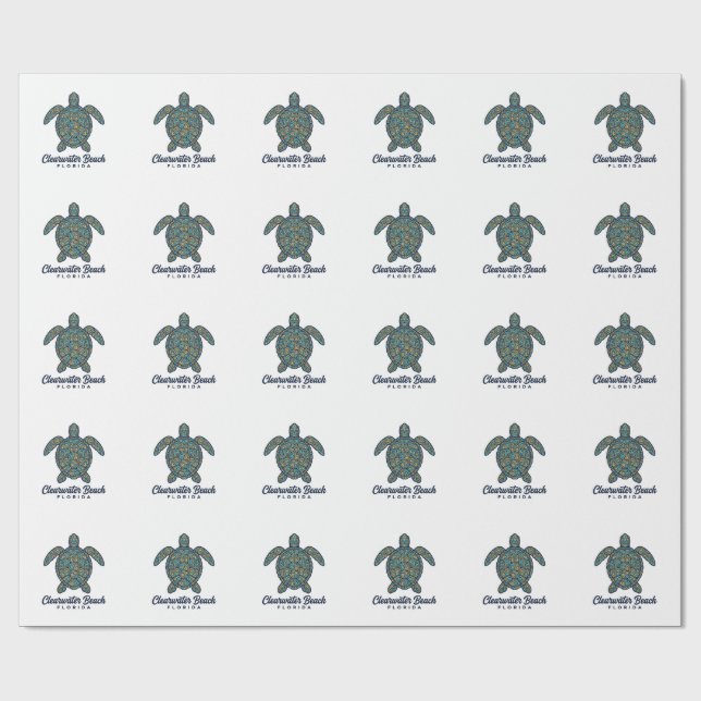 Clearwater Beach Florida Sea Turtle Vector Design_ Wrapping Paper (Flat)